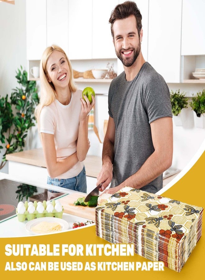 JarThenaAMCS مناديل ضيوف JarThenaAMCS، 40 قطعة، بتصميم النحل، مناديل ورقية للاستخدام مرة واحدة، مزينة بنقشة خلية النحل، مثالية للحمام، لوازم حفلات أعياد الميلاد الصيفية، وتزيين الطاولات. - Image 4